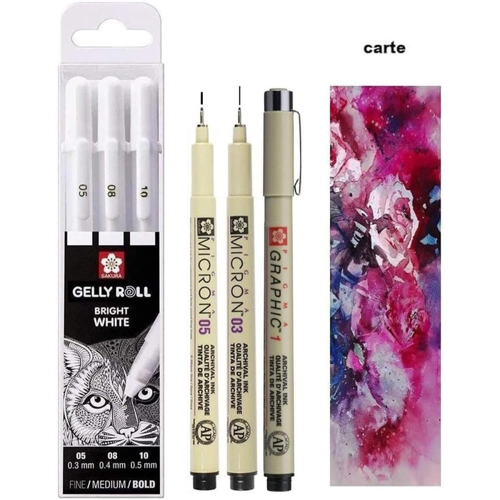 Ручки Яскрава Біла Sakura Pigma Micron Black, 03,05,1 мм, 3