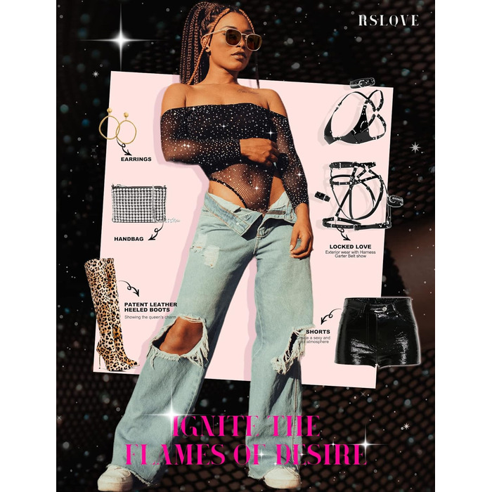 Жіночий боді RSLOVE в сітку з прикрасою зі страз, комбінезон, один розмір, чорний