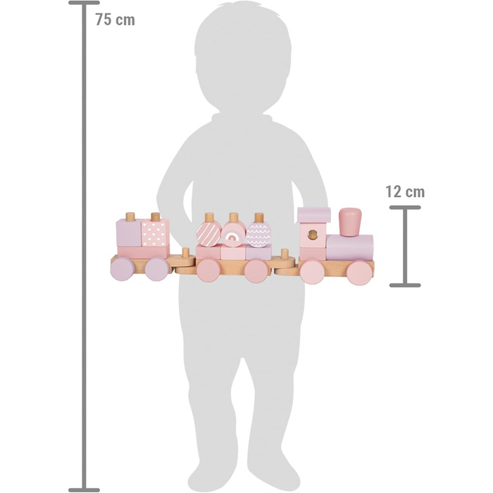 Дерев'яний потяг Рожевий Ходунець від Foot Holzzug, складається з 14 елементів, іграшка-пірамідка для розвитку моторики, міцне дерево, для дітей від 12 місяців, 12694