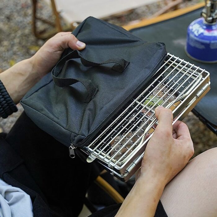 Складана стійка для гриля з нержавіючої сталі DAZZLEEX для кемпінгу, портативна, на відкритому повітрі, для багаття, підставка для гриля, складна стійка для зберігання, кемпінговий гриль, для приготування їжі на пляжі, походів, пікніків