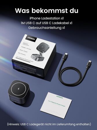 Зарядна станція UGREEN MagFlow 2 в 1 для iPhone, сумісна зі складним бездротовим зарядним пристроєм MagSafe для iPhone 16/16 Pro/1