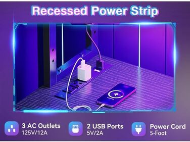 Г-подібний кутовий стіл Garvee, чорний зі світлодіодним освітленням та відсіком, ігровий стіл з підставкою для монітора та бічною кишенею, сучасний комп&39ютерний стіл для домашнього офісу, міцний стіл з полицею, 124x92 см