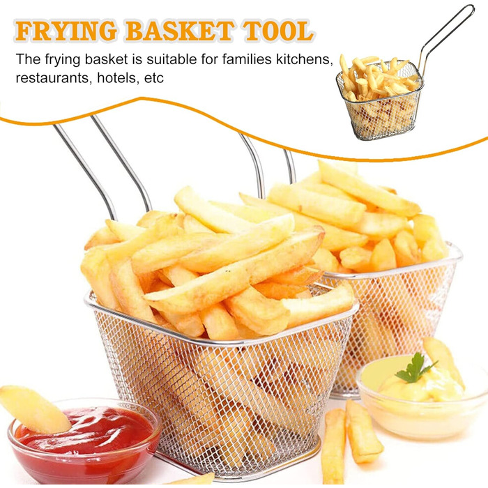 Кошик для картоплі фрі Sporgo 12 шт. маленький кошик для смаження з нержавіючої сталі, срібний кошик для картоплі фрі, кошик для смаженої їжі з ручкою, кошик для фритюрниці, кільця цибулі, курячі нагетси (1)