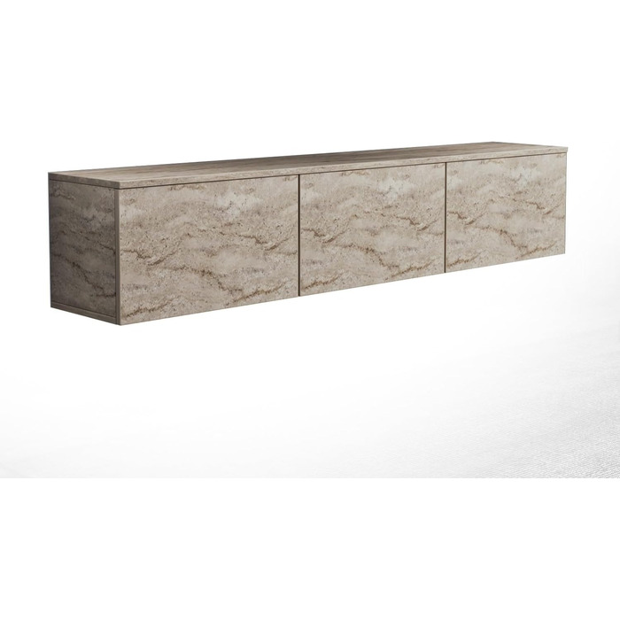 Стильна тумба під телевізор із можливістю настінного кріплення, травертин-мармурове покриття, 160 см x 35 см x 32 см 100 меламінове покриття, товщина 18 мм Кілька полиць для сучасних віталень