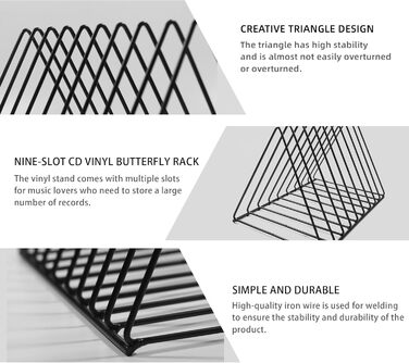 Секційна металева підставка для журналів, настільне сховище для платівок, тримач для вінілових платівок на 9 слотів, для офісу, документів, журналів, чорний колір, 2-