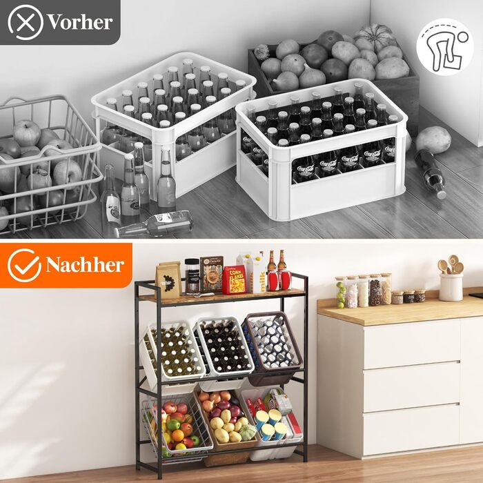 Стійка для напоїв Lifewit з полицею на 6 ящиків, металева стійка для ящиків, вантажопідйомність 340 кг, 32 Г x 104 Ш x 117,3 В см, окремостояча підставка для ящиків, стійка для напоїв, стійка для ящиків для води, стійка для пивних ящиків, рустикальний кор