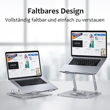 Стійка для ноутбука JOYEKY 360 складана, портативна, з алюмінію, регульована по висоті та ергономічна. Сумісна з MacBook, Dell, HP та іншими ноутбуками. Сріблястий колір, обертається на 360