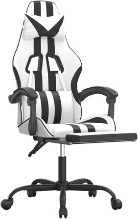 Геймерське крісло з підставкою для ніг, біла та чорна штучна шкіра, регульована спинка та висота, функція повороту на 360 градусів, міцна та брудовідштовхувальна штучна шкіра, міцне 36,5 x 42 см (Ш x Г), чорний колір