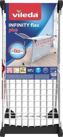 Вішалка для одягу Vileda Infinity Flex Plus, висувна центральна секція до 2 м, лінія сушіння 30 м, високі крила з лініями XXL, еко