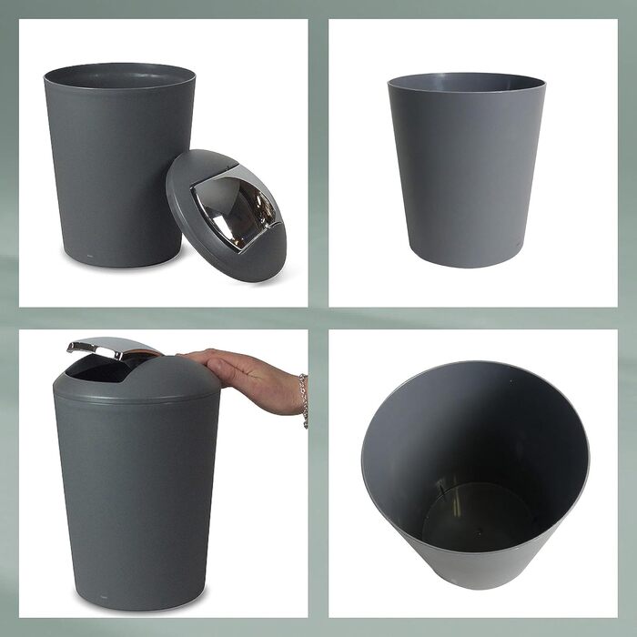 Сірий, відро для сміття з поворотною кришкою, відро для косметики 5 л з поворотною кришкою, пластик, MARTA, відро для сміття у ван