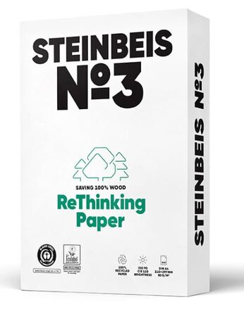 Папір для принтера Steinbeis 3 2500 (5 x 500) аркушів, перероблений папір DIN A3, 80 г/м, білий та без хлору, високоякісний копіювальний папір ISO 90 / CIE 110