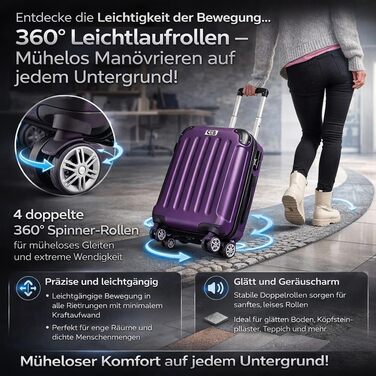 Велика валіза POSH з ABS-пластику - внутрішній об&39єм 100 л - легка валіза з твердою оболонкою 3,7 кг, 75x50x30 см - дорожня валіза з кодовим замком - колеса, що плавно обертаються на 360 - для поїздок на 10-14 днів, фіолетовий XL - великий