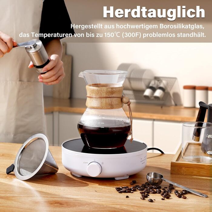 Кавоварка COPOTEA з двошаровим фільтром з нержавіючої сталі, кавник з фільтром Кавоварка-крапельниця, боросилікатне скло, графин для кави (800 мл) Сучасний